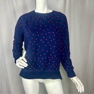 dip Navy Sweatshirt Red Heart Print Long Sleeve Crew Neck Pullover M